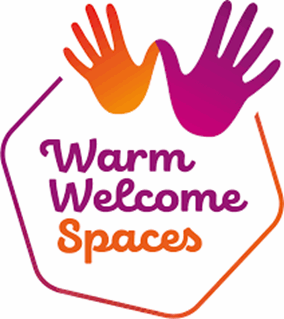 Warm welcome spaces logo purple and orange hands