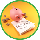 Money, piggy bank, advice post-it note in yellow circle